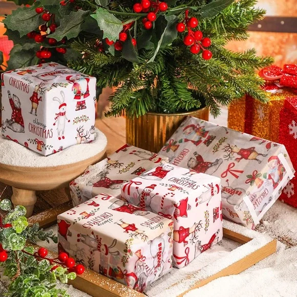 120 Sheets 20” X 14” Merry Christmas Tissue Paper, Fox, Santa, Snowman Bells - Picture 5 of 9